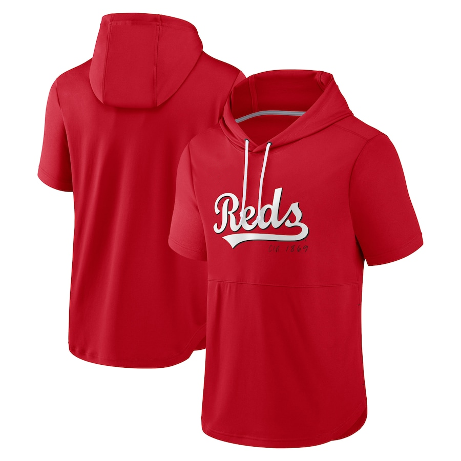 Men's Cincinnati Reds Red Sideline Training Hooded Performance T-Shirt Men's Cincinnati Reds Red Sideline Training Hooded Performance T-Shirt